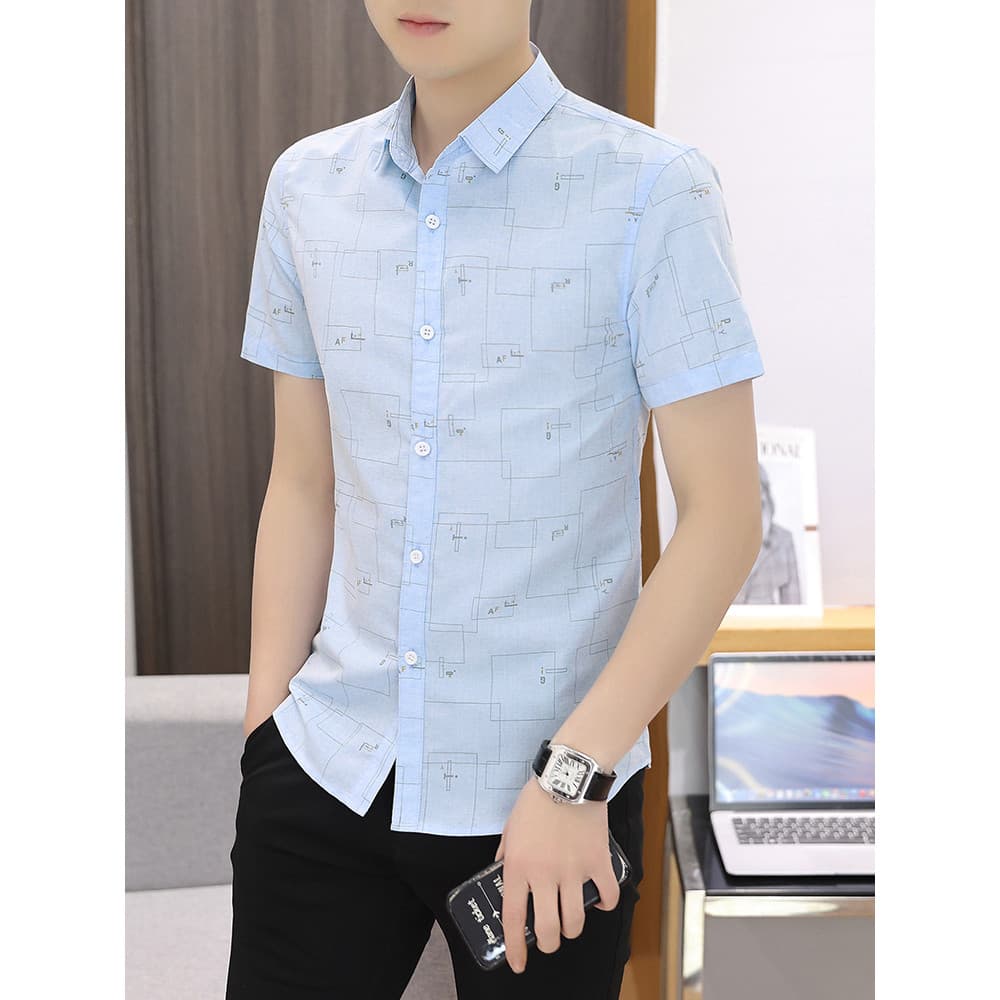 Verão gelo seda fina novo estilo camisa de manga curta masculina versão coreana na moda magro-ajuste Casual juventude nã