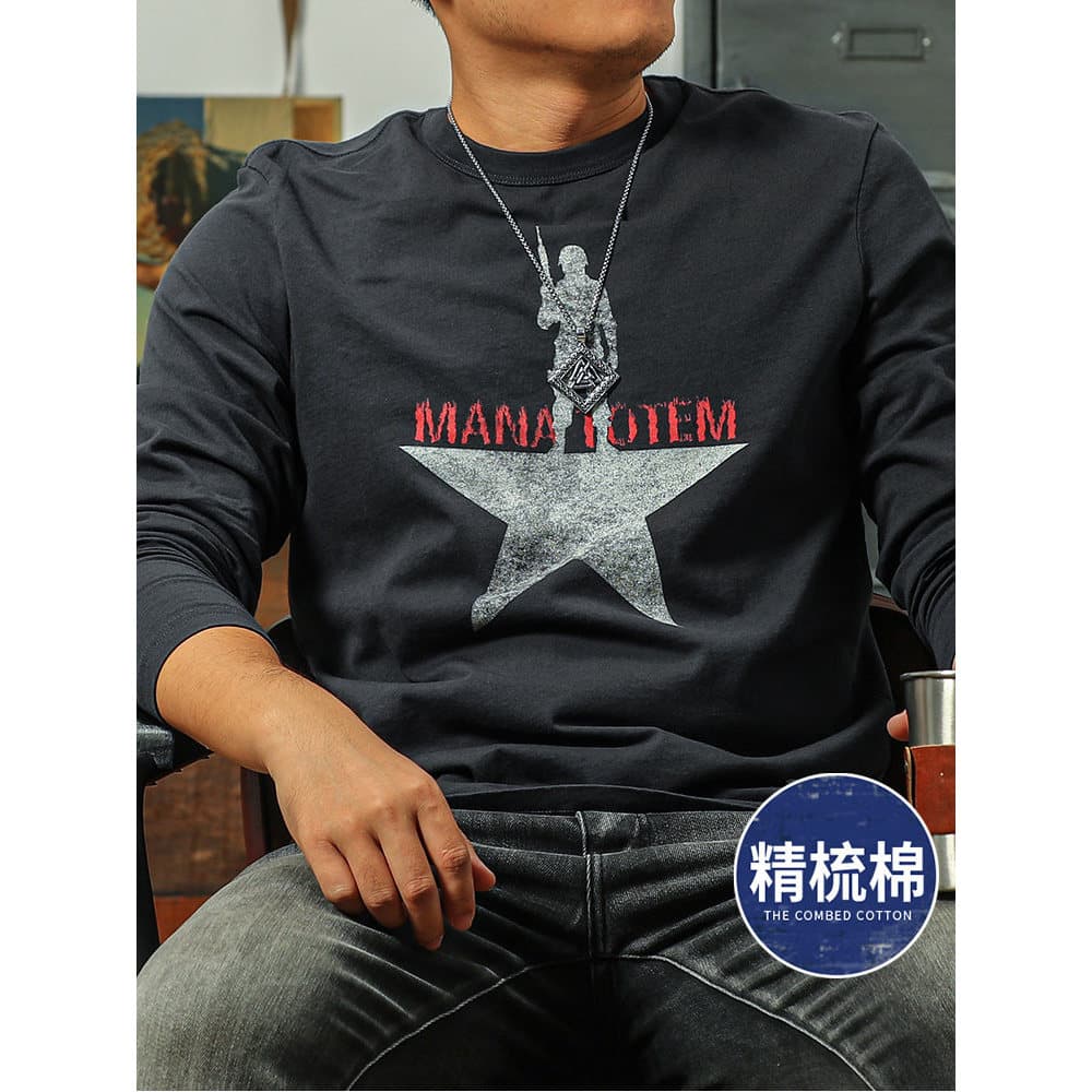 Jiyan camisa de fundo masculina quente outono inverno interior em torno do pescoço impresso americano pesado algodão de