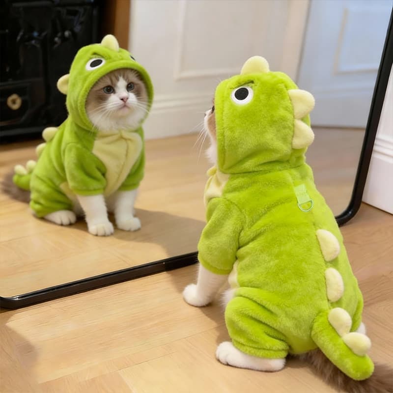 Roupas de gato outono inverno mais veludo engrossado bonito gatinho Muppets prata gradiente animal de estimação dinossau