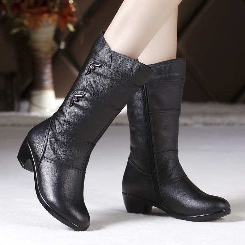 Botas Elegantes de Inverno Estilo Coreano, Salto Baixo, Cor Sólida, Forradas com Lã, Quentes, Tamanhos Grandes, Para Uso