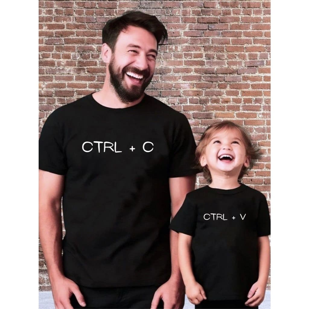 Kit 2 Camisas Dia dos Pais e Filho Homenagem Estampada Ctrl C Ctrl V Premium Algodão Premium Envio Imediato