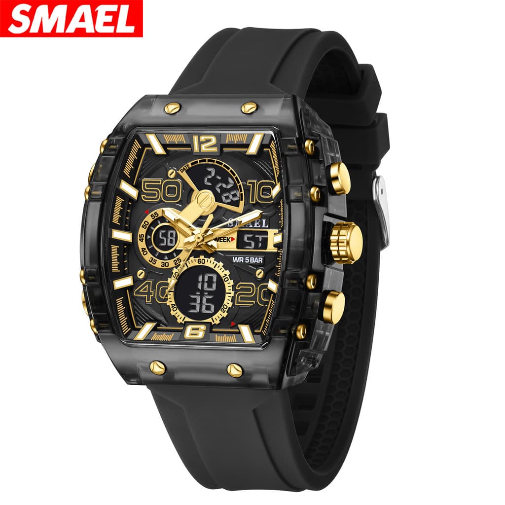 SMAEL preto ouro barril de vinho multifuncional esportes relógio eletrônico à prova dwaterproof água LED luminoso desper