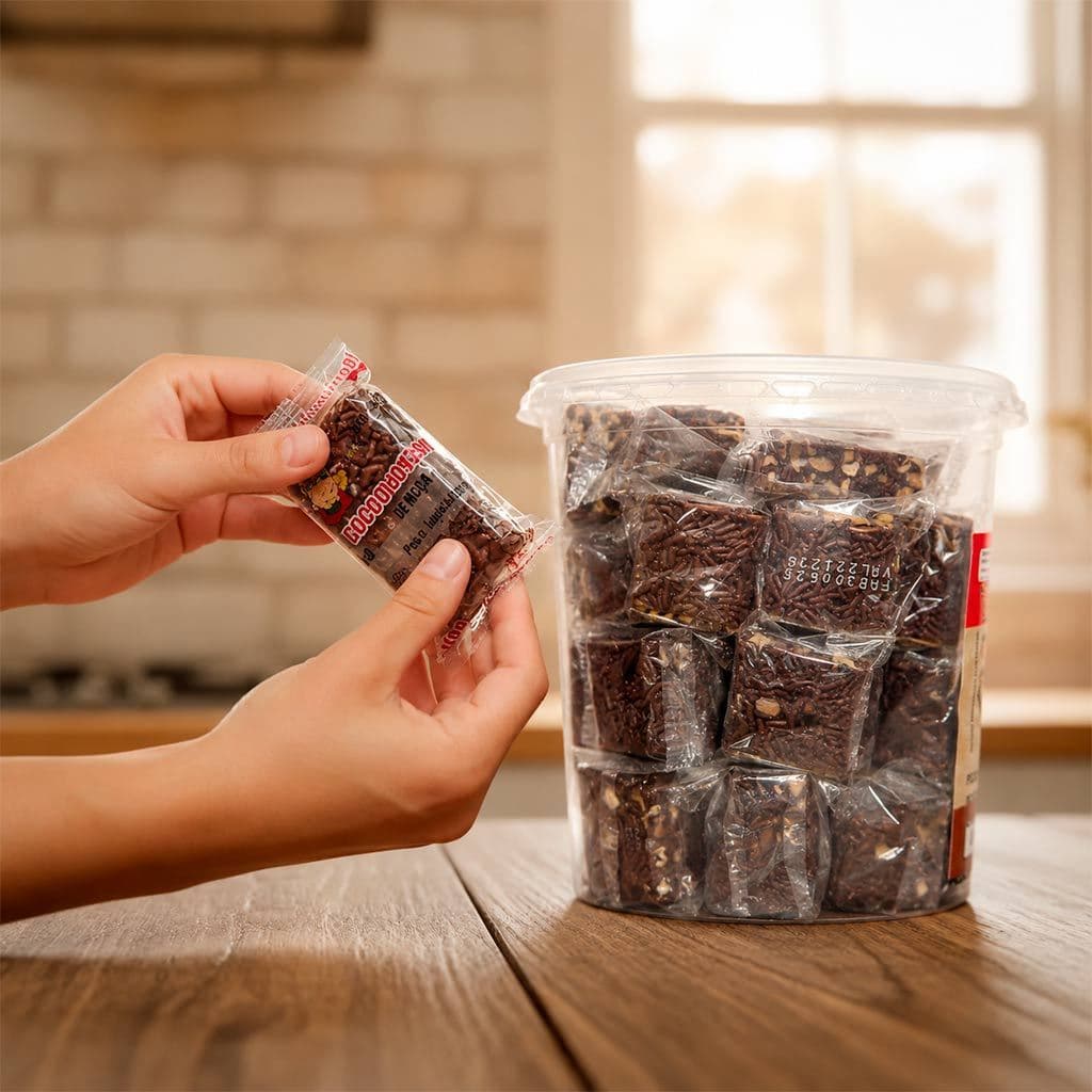 Pé de Moleque com Brigadeiro Chocomoça - Pote 20 Unidades