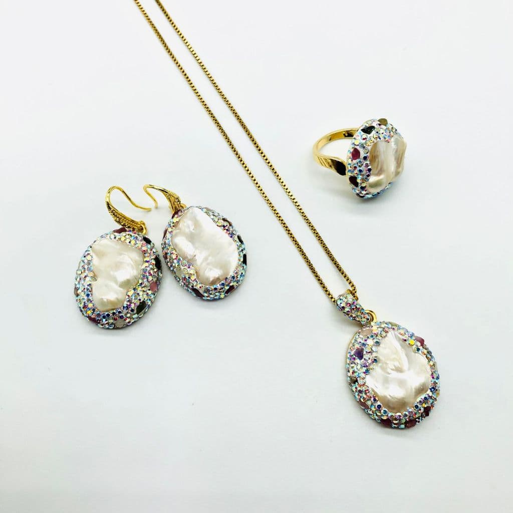 Natural em forma especial grande barroco pérola anel brincos colar conjunto moda luz luxo elegante feminino verão limpez