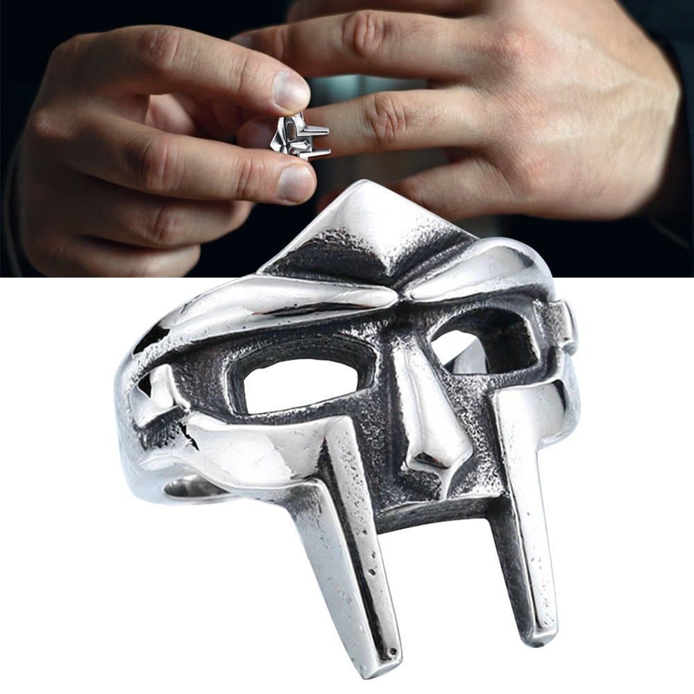 Tamanho 7-14 MF DOOM Máscara Gladiador Estilo De Aço Inoxidável Anel Prata