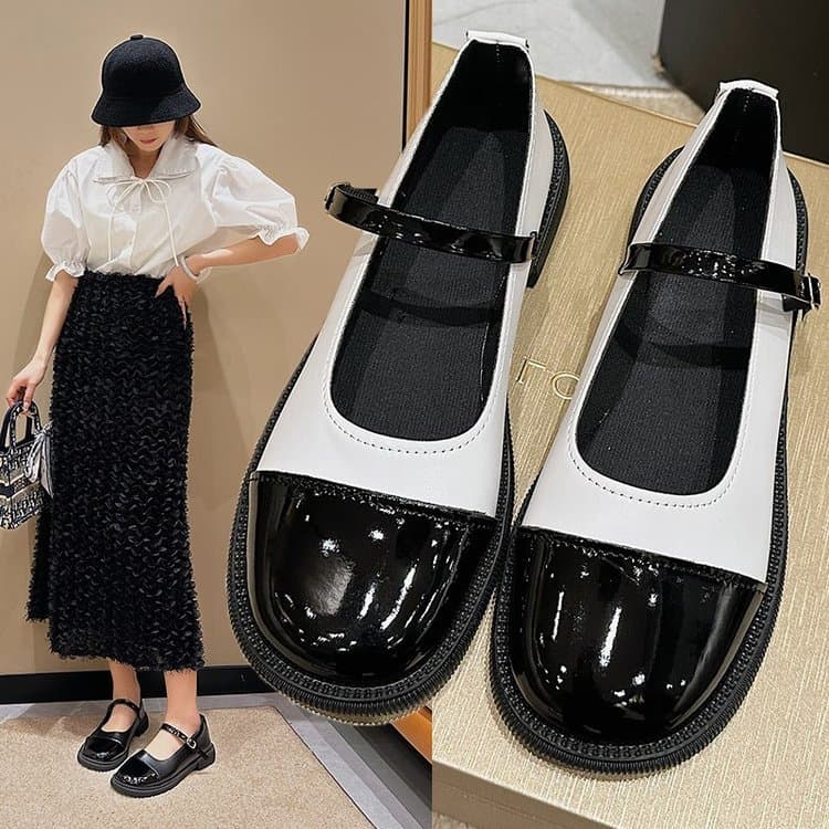 2025 outono novo estilo britânico pequenos sapatos de couro feminino estudante versão coreana dedo do pé redondo fada Ma