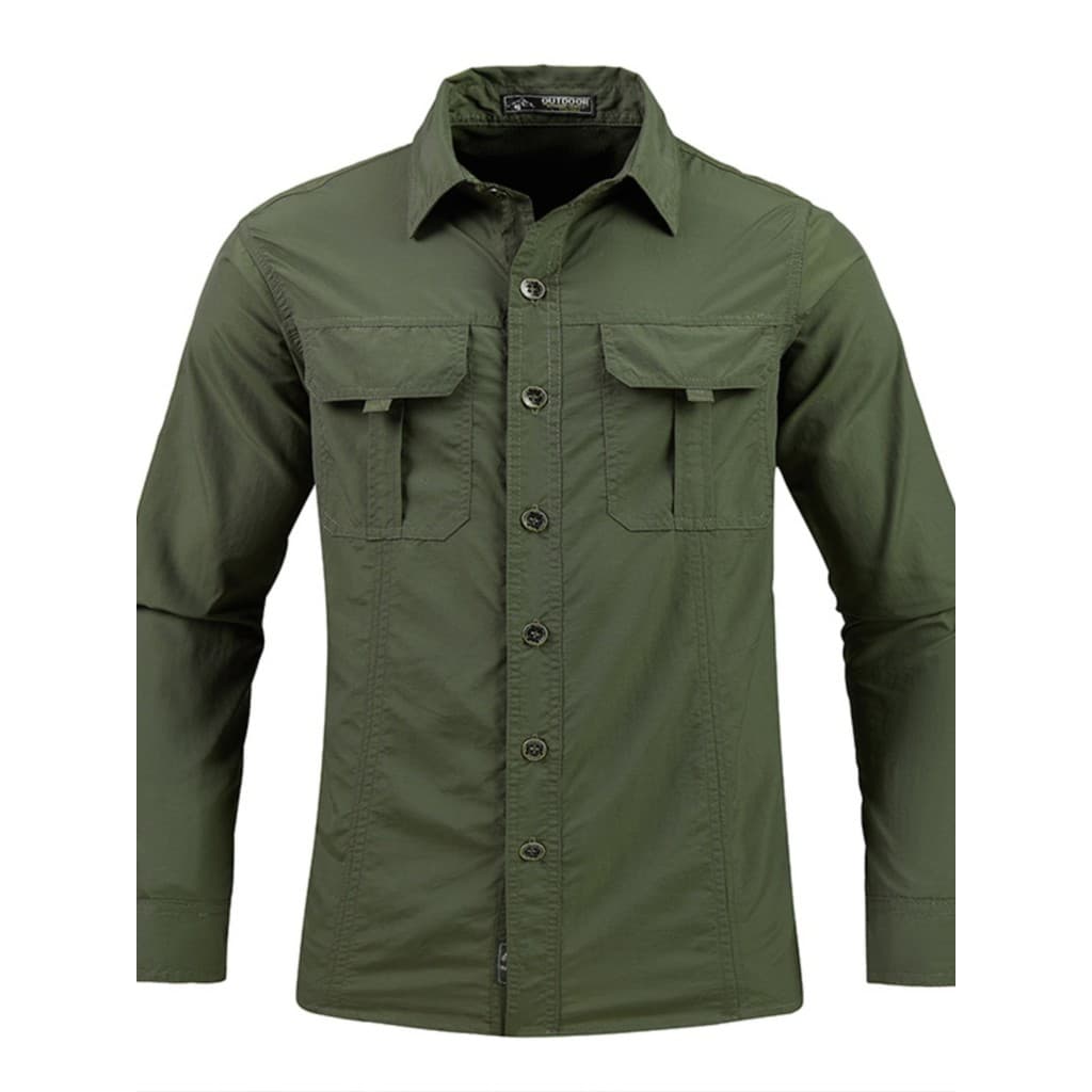 Outono masculino ao ar livre solto tamanho grande Multi-saco camisa de manga comprida masculino negócios Casual esportes