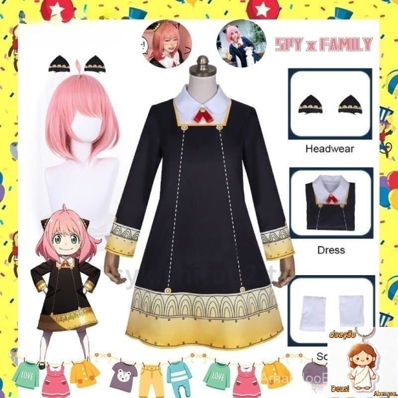 Vestido de Cosplay Fantasia Feminino Spy x Family Anya Forger, Roupas para Mulheres e Meninas, Acessório de Halloween