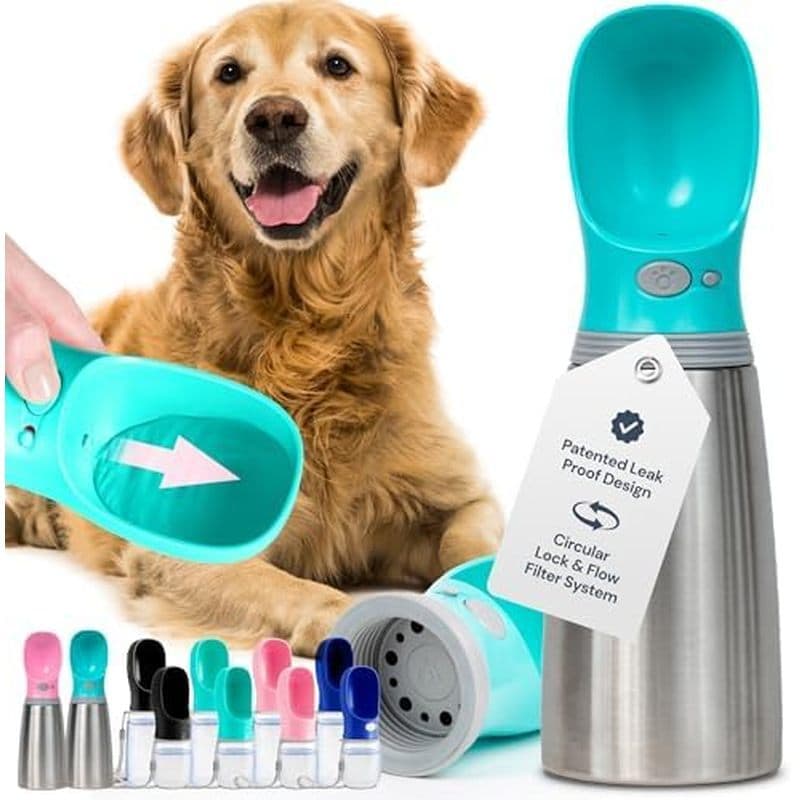 Dispensador Portátil De Garrafa De Água Para Cães MalsiPree 12 Onças Rosa , Design De Trava À Prova De Vazamentos E Oper