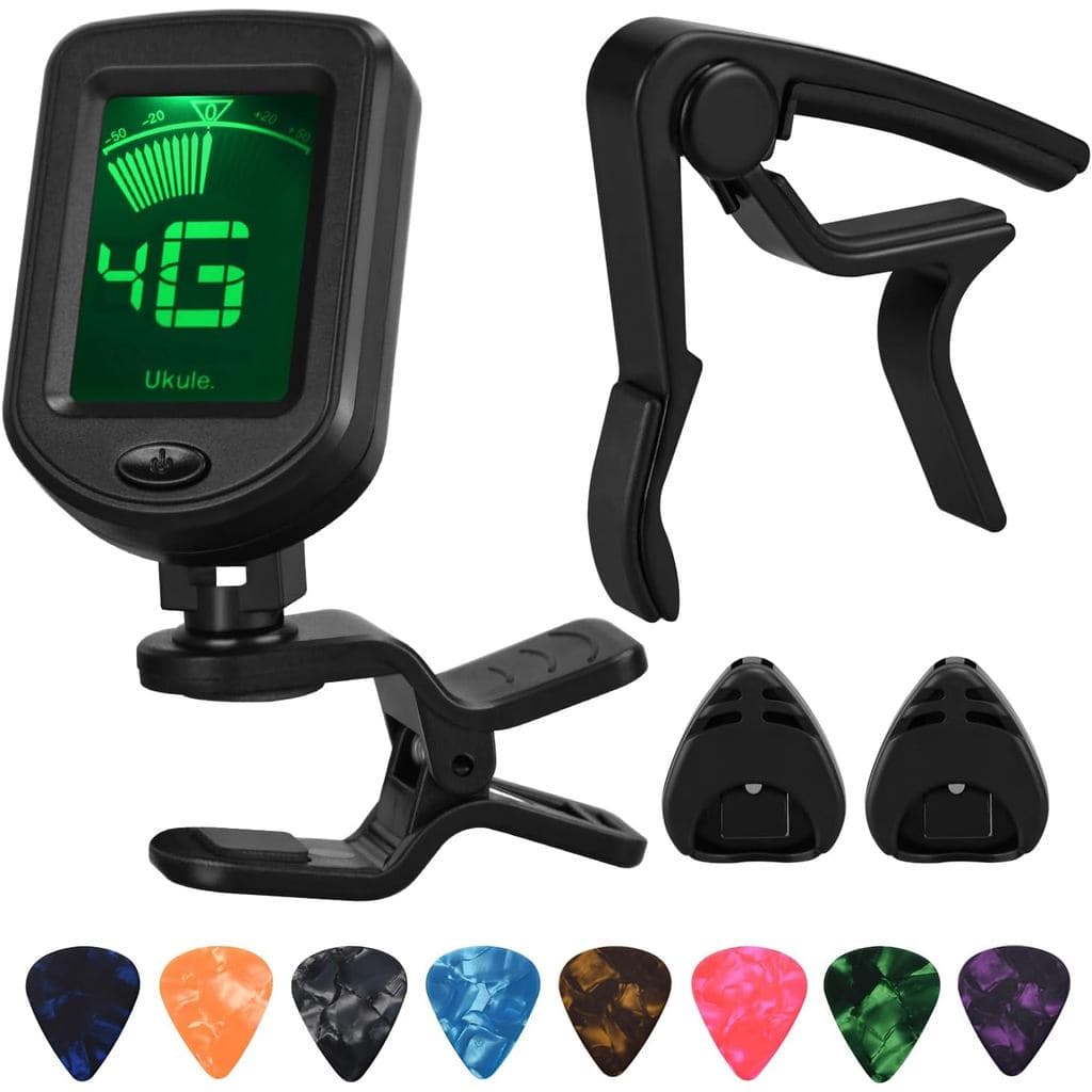 Conjunto de Capotraste e Afinador para Guitarra, Incluindo Capotraste, Afinador, Palhetas e Suporte para Palhetas, para