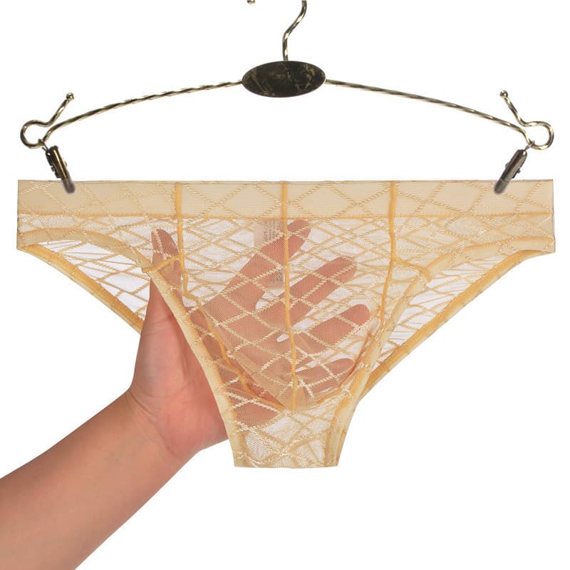 Cuecas masculinas de malha transparente, finas e respiráveis, macias e confortáveis com design de bolsa, shorts de verão