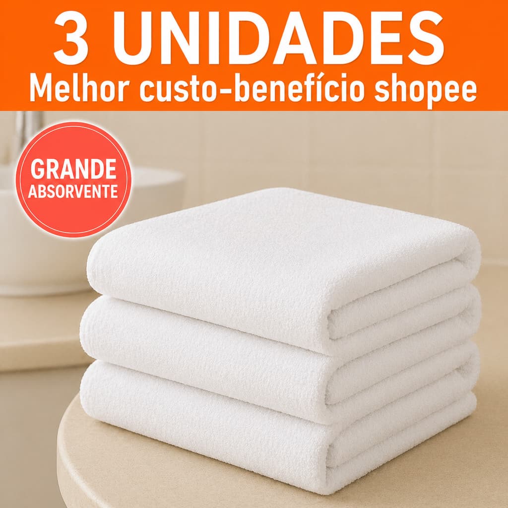 kit 3 Pano de Chão Branco Grande 58x38cm Alta Absorção Limpeza Pesada pano absorvente pronta entrega frete gratis