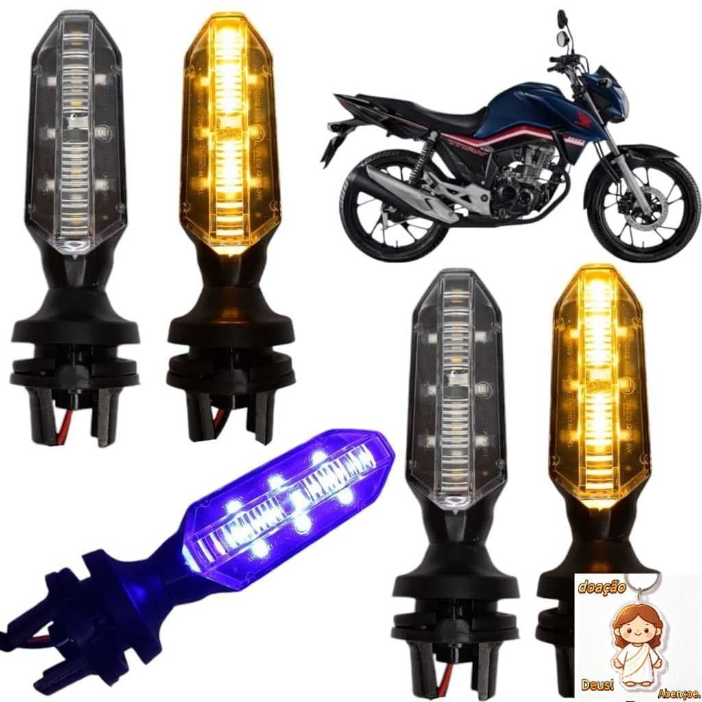 Kit Pisca Seta Sequencial Cb Twister Com Led Drl Azul Fan Titan 160 2016 a 2024
