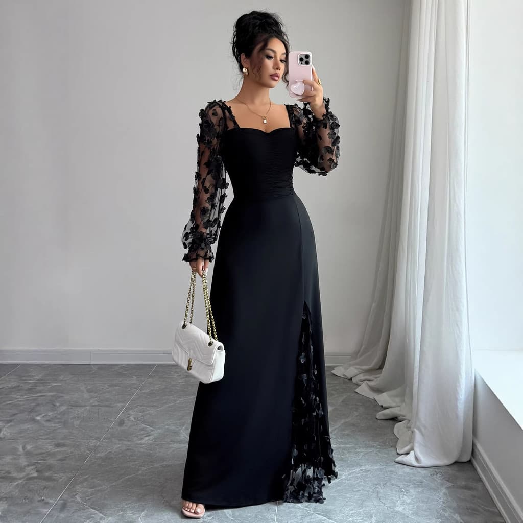Vestido transfronteiriço elegante temperamento High-End manga comprida saia longa roupas femininas 20