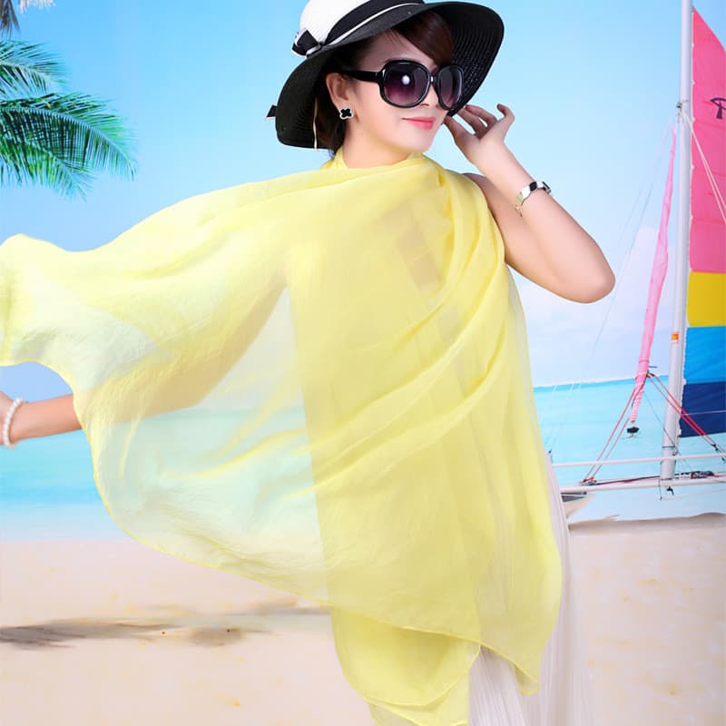 Verão cor sólida Chiffon cachecol All-Match multifuncional protetor solar xale toalha de praia dança lenço de seda verme