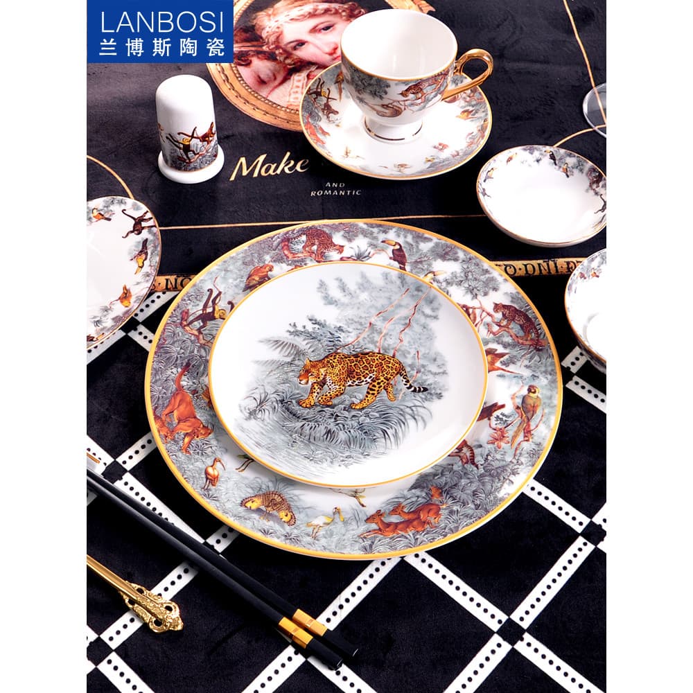 Palácio Aima selva utensílios de mesa cerâmica placa plana comida ocidental bife vegetal 33cm placa decoração prat