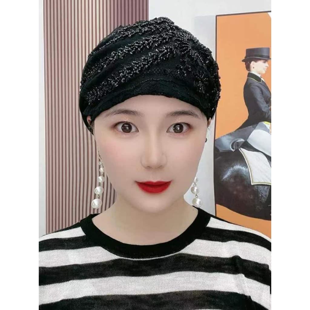 2025 novo estilo capa chapéu de cabelo branco feminino moda All-Match primavera outono Phoenix cauda flor lenço cabeça b