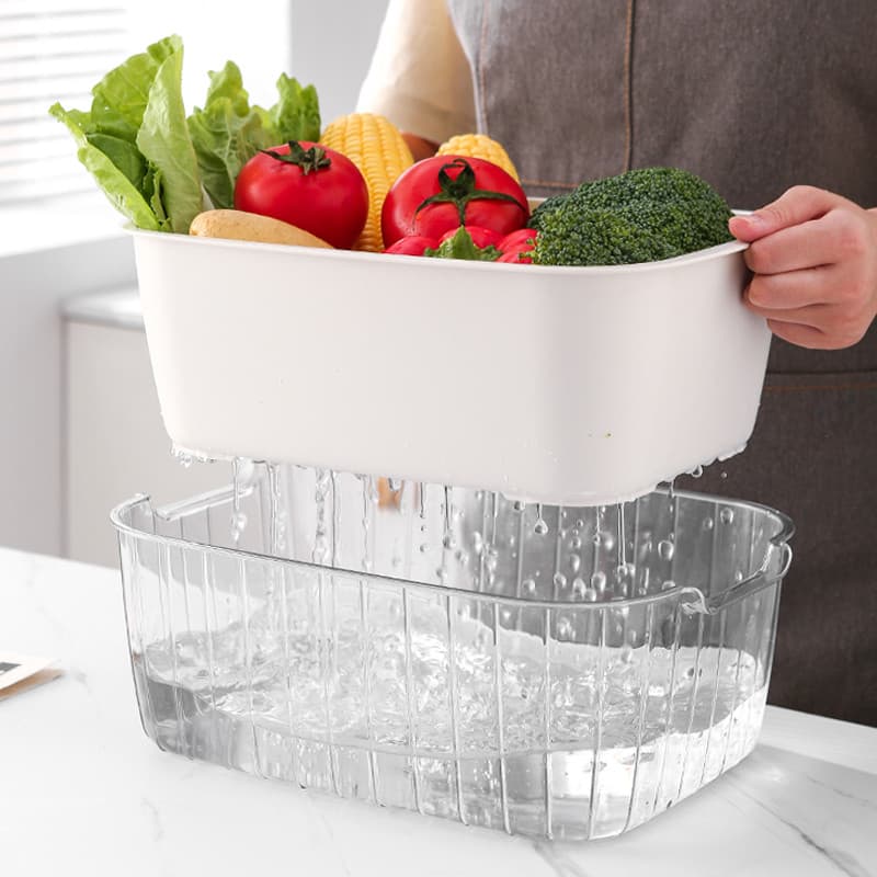 Cesta de drenagem dupla bacia lavagem vegetal cozinha casa plástico sala estar prato frutas lavagem cesta vegetal lavage