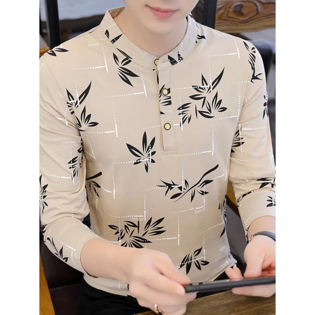 Hong Kong médico primavera outono camisa polo masculina de algodão puro estilo fino na moda bonito masculino gola alta m
