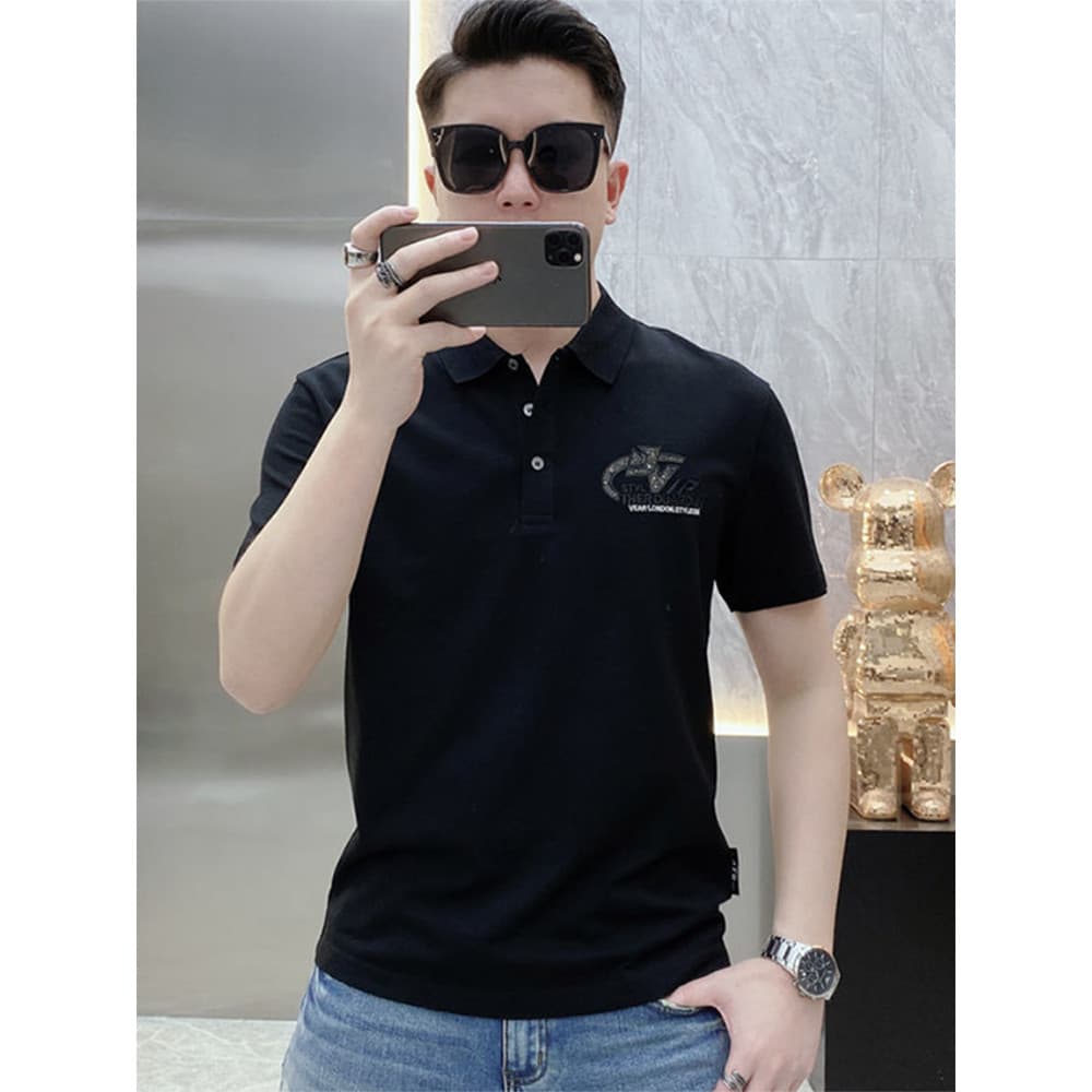 Estação europeia camisa polo High-End de manga curta camiseta masculina verão novo estilo Street Wear bordado meia manga