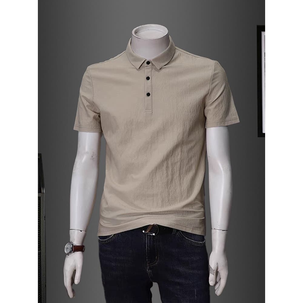 Camisa polo de linho de algodão masculina de manga curta verão novo estilo cor sólida lapela Casual gelo seda linho juve