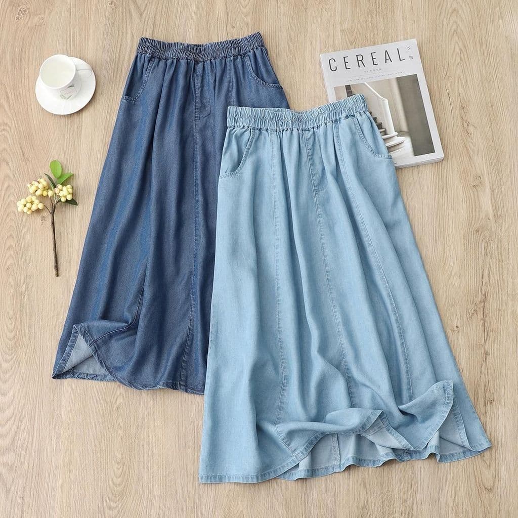 Tencel Denim saia feminina verão novo estilo fino tamanho grande saia versão coreana solta mais magro olhar cintura alta
