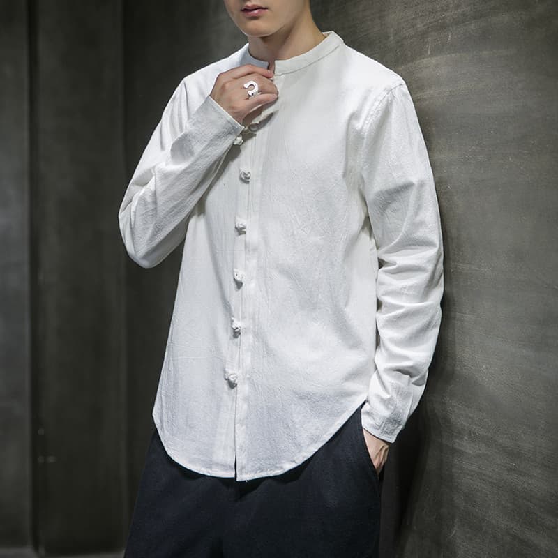 Primavera camisa de linho masculina de manga comprida jaqueta de linho estilo chinês na moda Casual algodão linho camisa