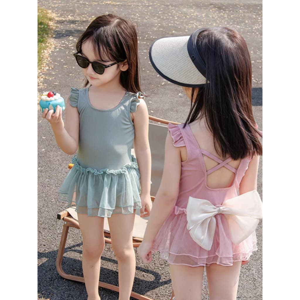 2024 novo estilo maiô meninas de uma peça crianças meninas doce vestido de princesa maiô do bebê bonito crianças