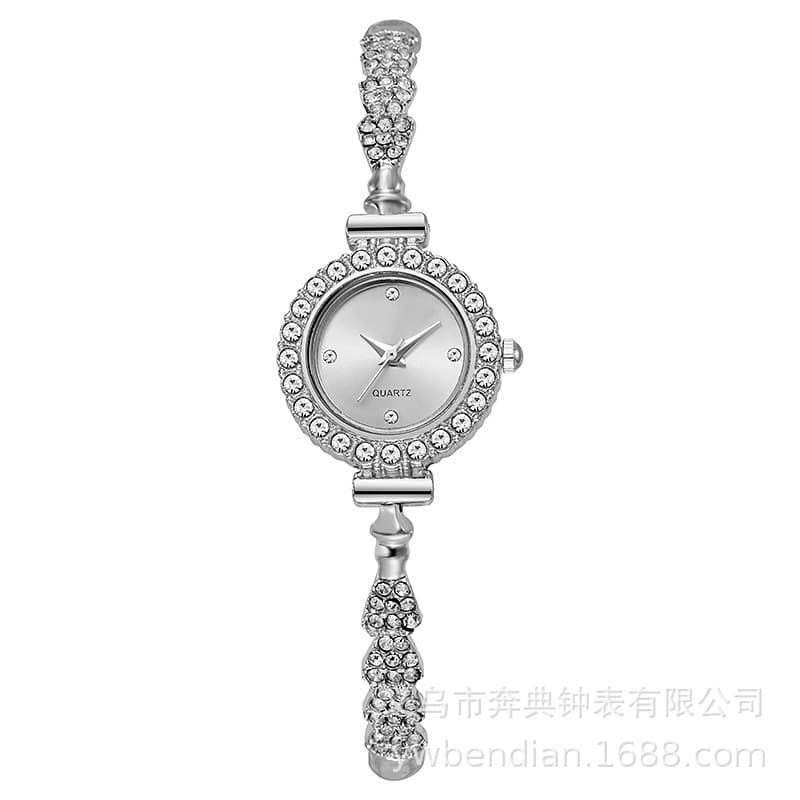 Novo relógio de quartzo feminino com strass, mostrador pequeno, pulseira fina, acessório de quartzo ajustável livremente
