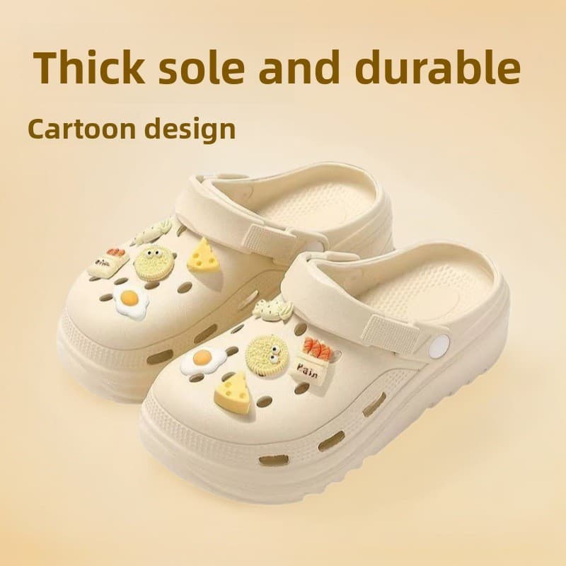 Sapatos de estudante de sola grossa com buraco feminino, roupa externa de verão com sola macia