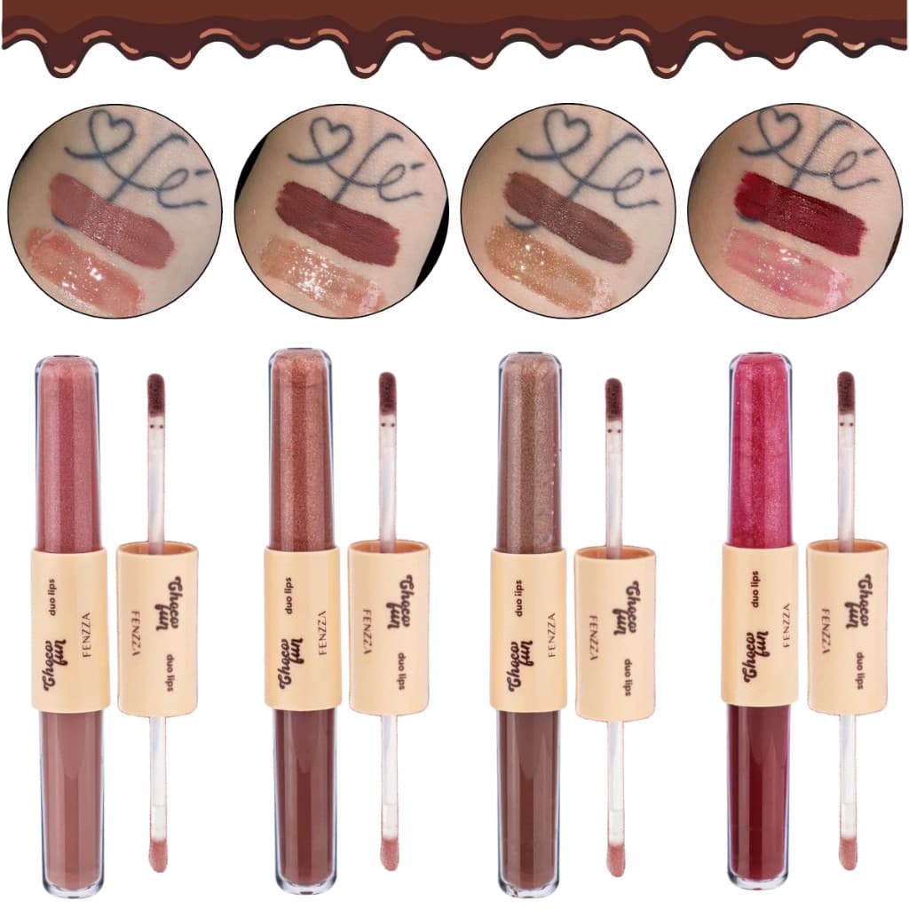 Batom Líquido E Gloss Labial Duo Lips Choco Fun Fenzza