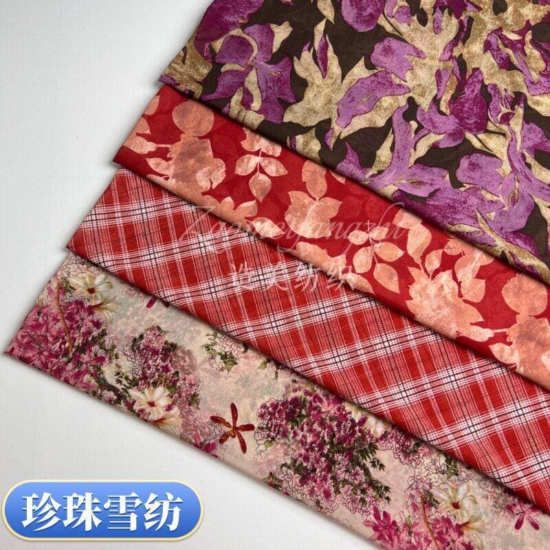 Cor de venda quente pérola chiffon impresso tecido camada ligeiramente transparente qualidade vestido feminino chiffon c
