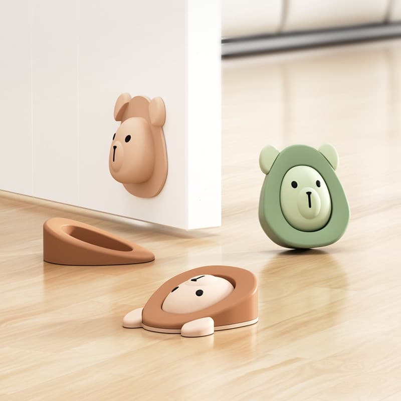 Batente de porta de silicone em formato de desenho animado, à prova de vento, anti-colisão, fixador de parede, amorteced