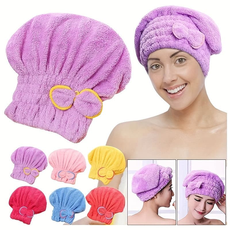 1/2/4 Unidades De Toucas De Banho Fofas De Secagem Rápida Com Decoração De Laço , Gorro De Cabelo Absorvente Elástico ,