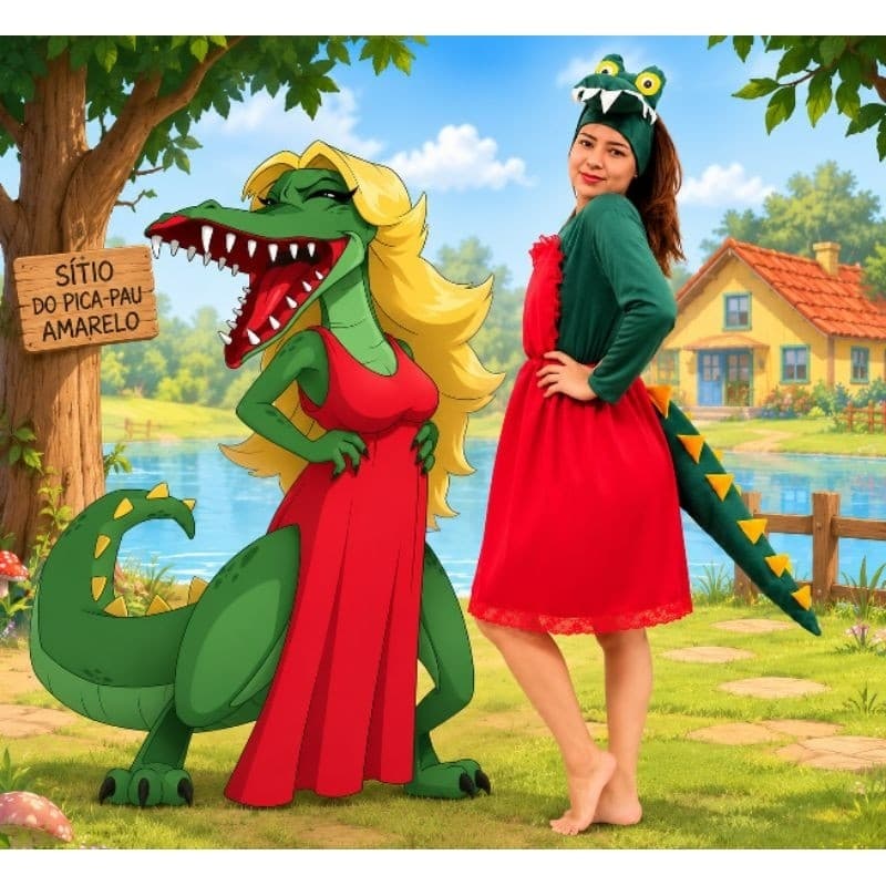Fantasia da Cuca Vestido Adulto ou Infantil, Fantasia do Sítio do Pica Pau Amarelo, Fantasia Folclórica, Folclore