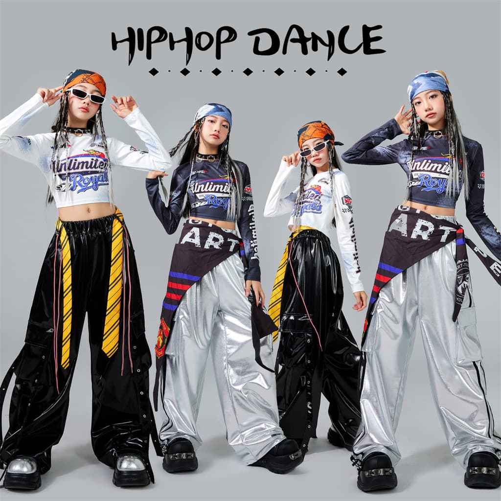 Meninas trajes de dança jazz na moda legal moda rua dança desempenho trajes crianças jazz prática roupas meninas street