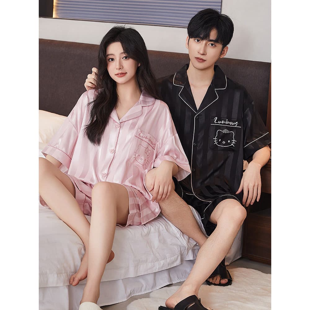 Pijamas casais um homem uma mulher verão 2026 novo estilo de manga curta seda gelo estilo fino High-End verão Homewear