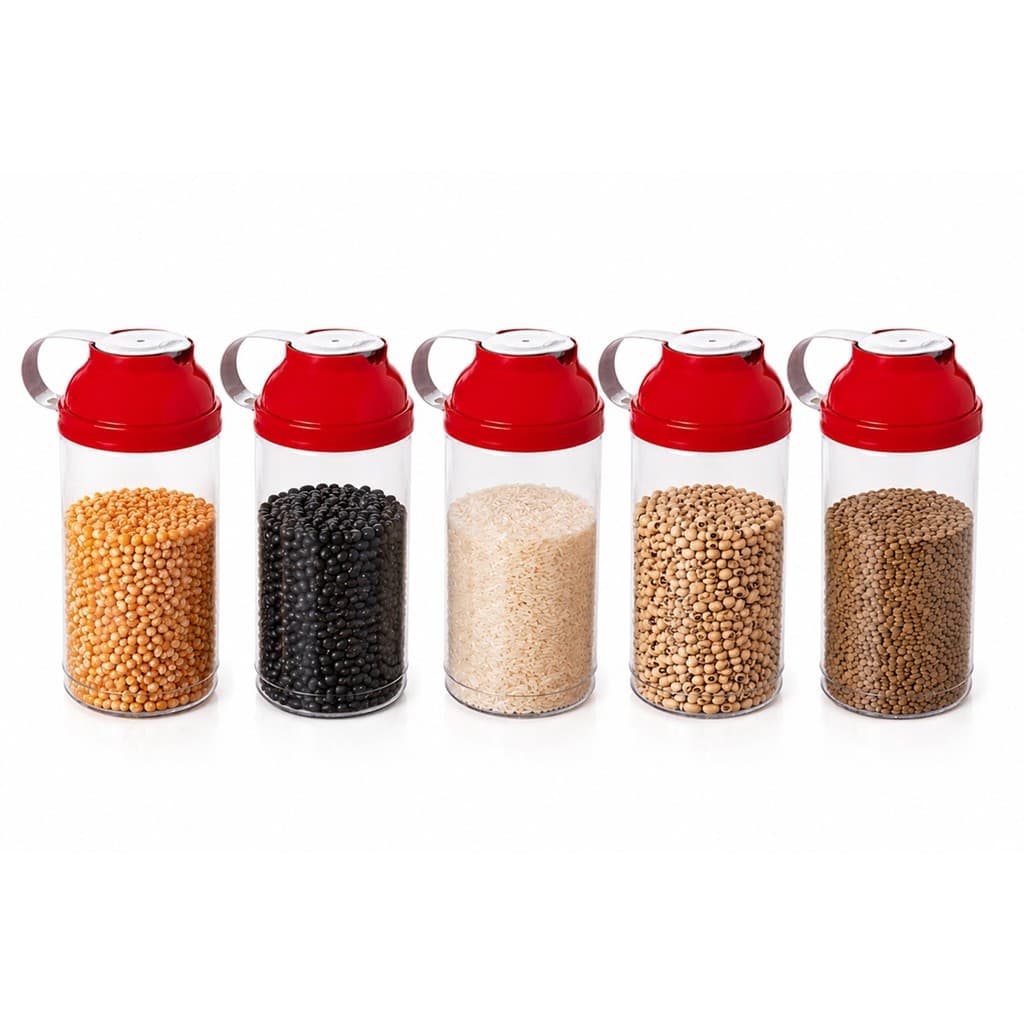 kit 5 Pote Organizador Tampa Dosadora 1,6L Grãos Mantimentos