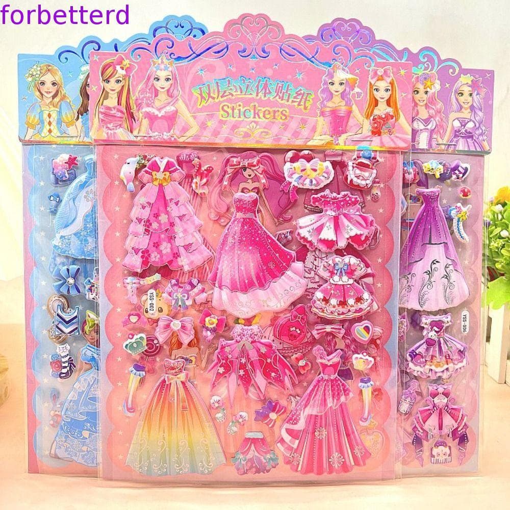 FORBETTERD 2 Folhas/Saco Adesivo De Fantasia De Princesa , Adesivos De Bolha De Espuma De Desenho Animado DIY Inchados 3