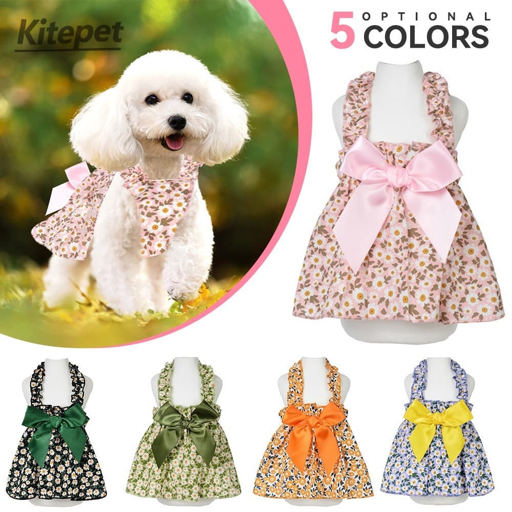 Floral Princesa Vestido Primavera Verão Roupas Para Pet Cachorro Doces Fofo Estampada Filhote De Saia Fina