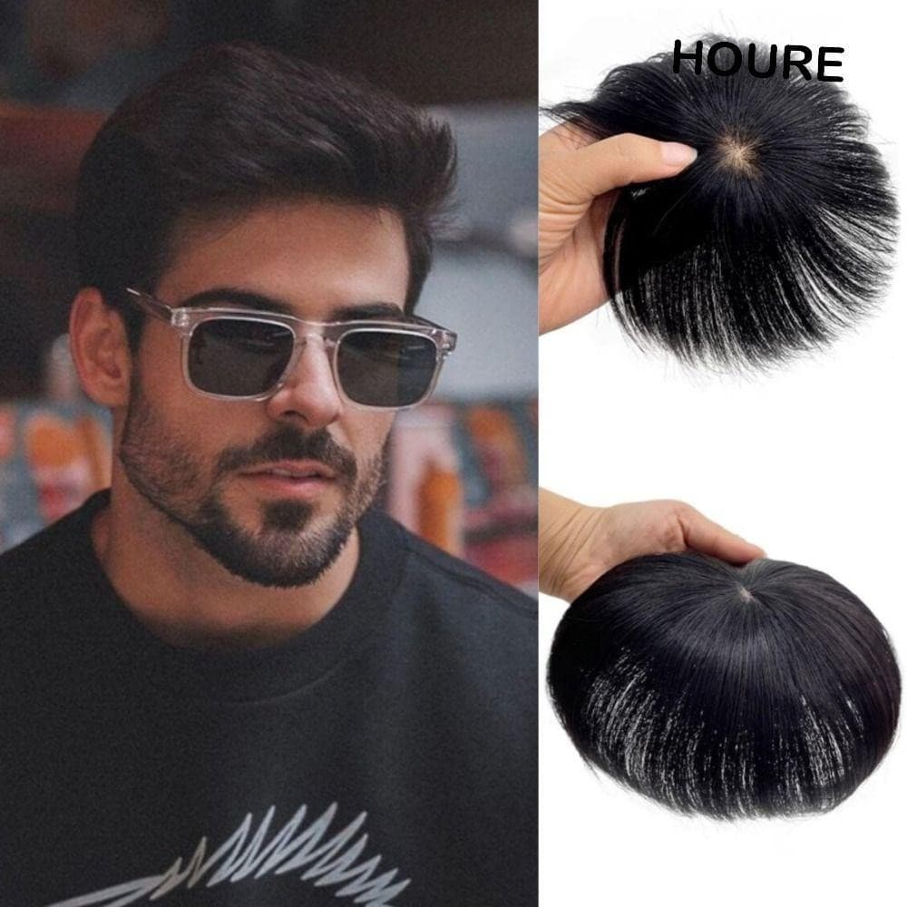 HOURE Franja De Cabelo Masculina , Toppers Elegantes , Peruca Curta E Reta Natural Com Prendedor