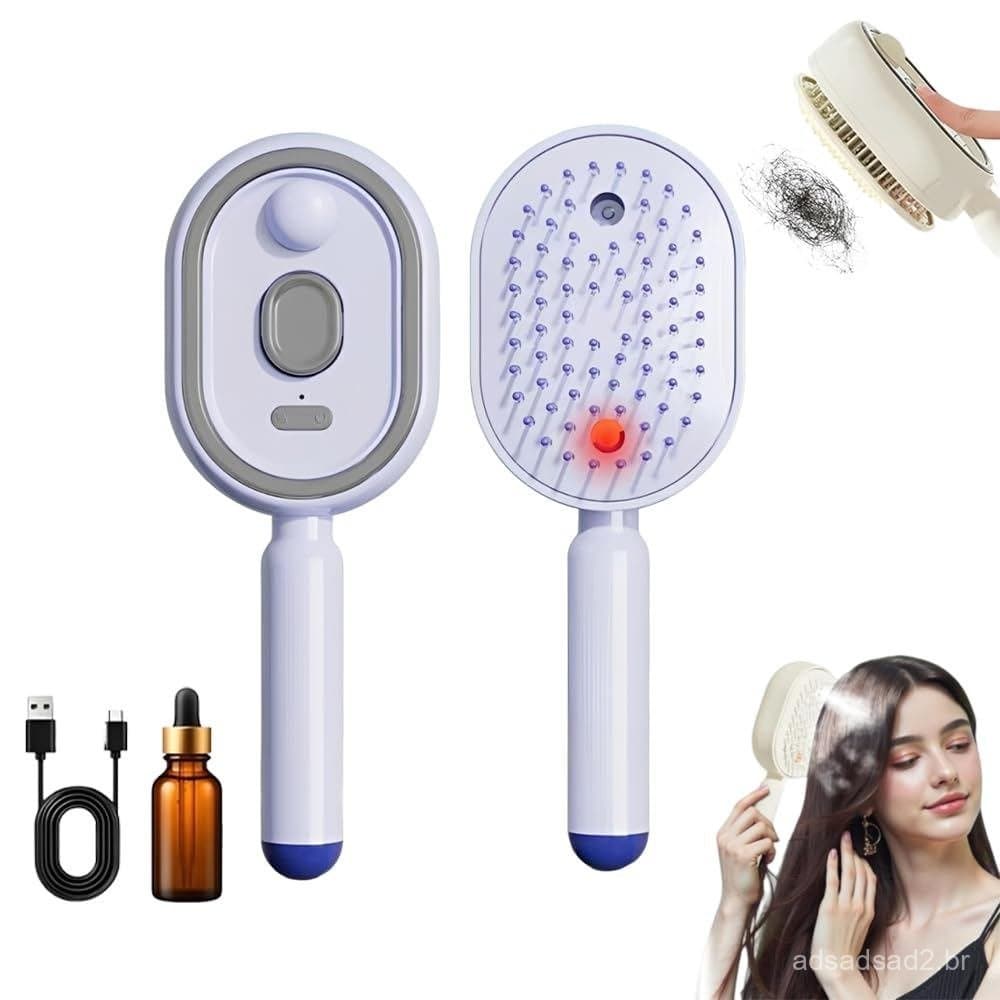 Escova de Massagem com Almofada de Ar e Spray Elétrico 2026, Escova de Cuidado Capilar a Vapor com Luz Vermelha e Função