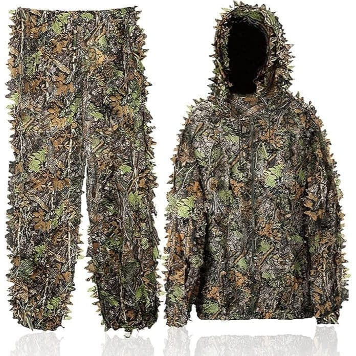 Traje Ghillie para Caça ao Ar Livre, Macacão de Camuflagem 3D com Folhas, Roupa Leve para Jovens e Adultos EVZU