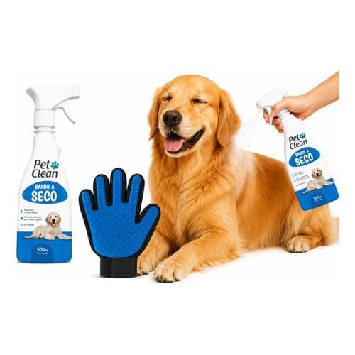 Kit Pet Clean Banho A Seco Cães Gatos 500ml Luva Tira Pelos Bebê Oferta