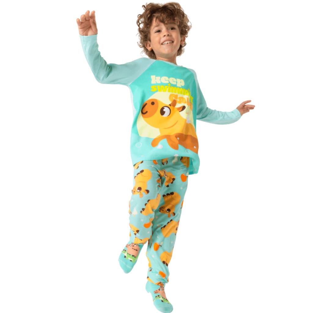Pijama Teen Manga Longa Viscolycra Capivara Vibes Menino Conjunto Confortável Original Puket