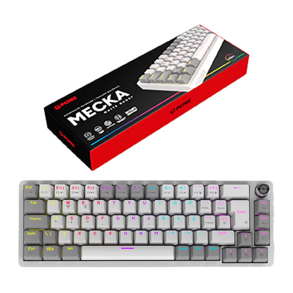 Teclado Mecanico Gamer Pcyes Mecka 65% White Ghost Rainbow, Perfeito para uso Gamer, Switch Blue