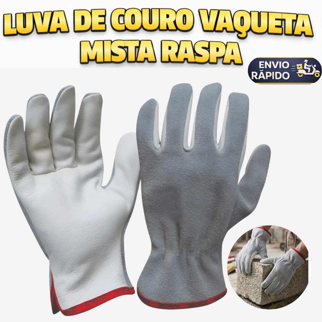 1 Par Luva Raspa Vaqueta Mista Petroleira Punho Curto Epi Proteção Segurança Industrial Construção