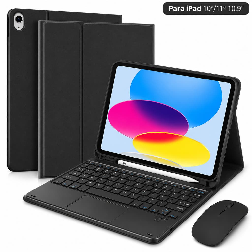Capa Protetora iPad 11ª A16 10ª 10,9" Suporte Caneta Teclado ABNT2 Quadrado Redondo Luminoso Touchpad Com Mouse