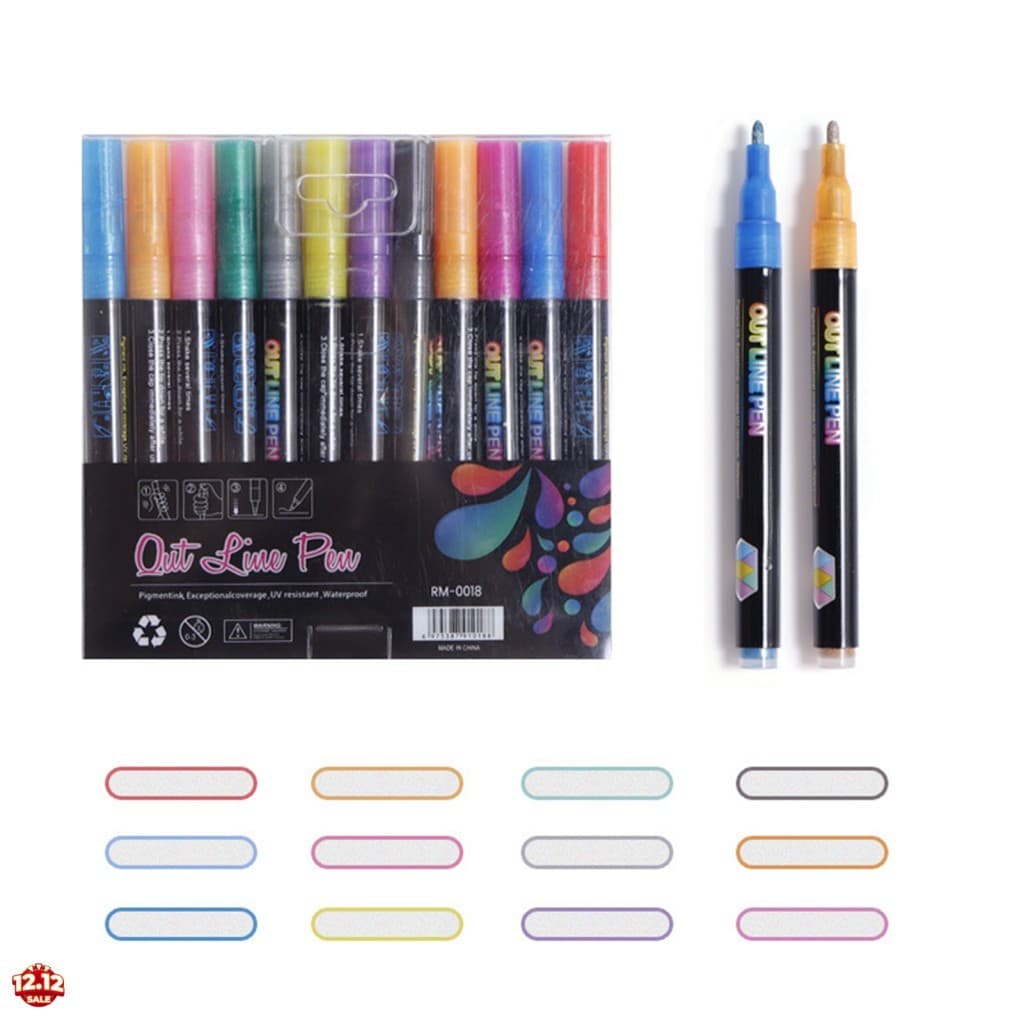 Canetas De Contorno De Glitter De Linha Dupla 8 12 24 Cores Marcadores Brilhantes Para Scrapbooking De Arte Faça Você Me