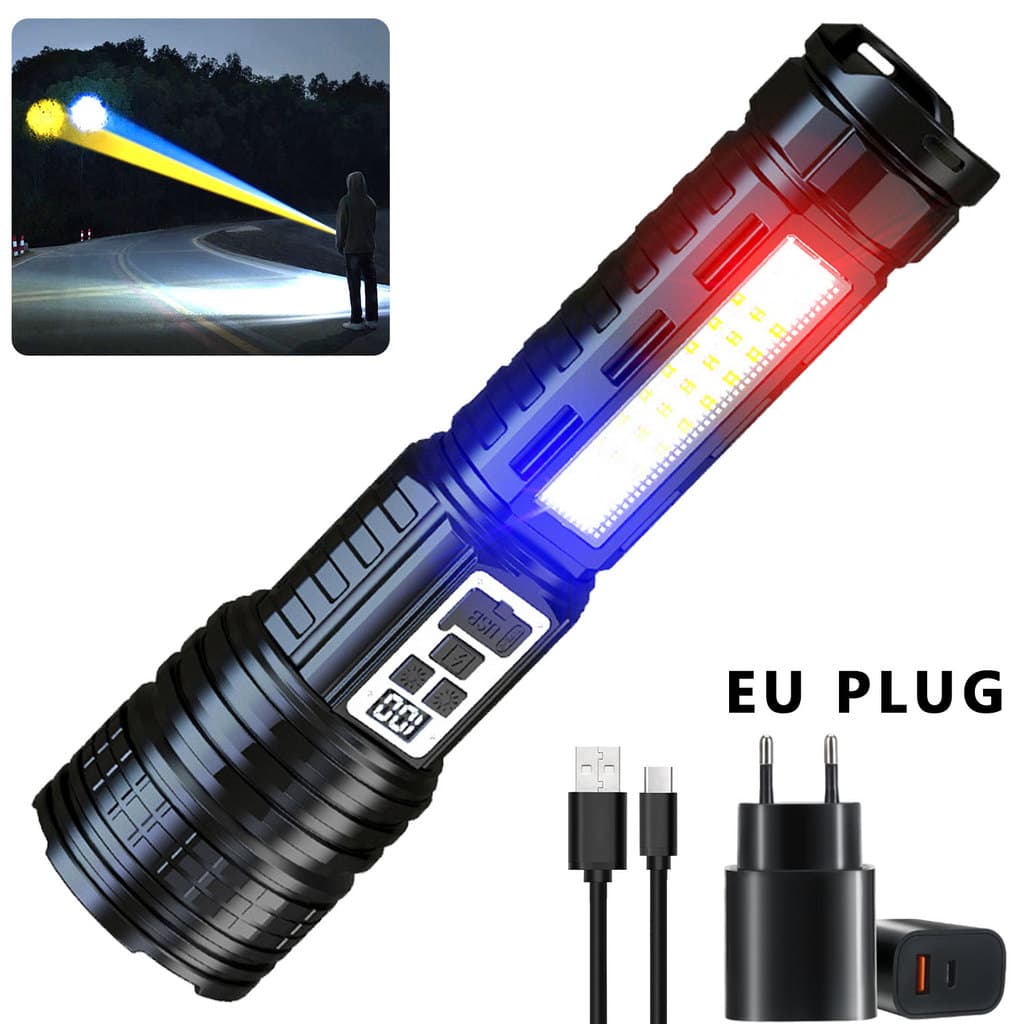 Lanterna Grande De Alta Potência Recarregável Mais Forte LED Flash Light Tocha De Longo Alcance Outdoo
